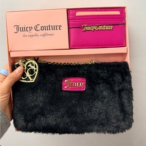 Juicy Couture Black Faux Fur Clutch with Pink Accents